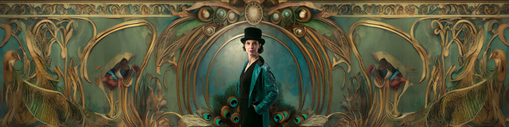 Art nouveau jugendstill portret panorama in circusthema van Marieke van Ginkel van Drijvende kracht. Gefotografeerd door Verhulst Visuals