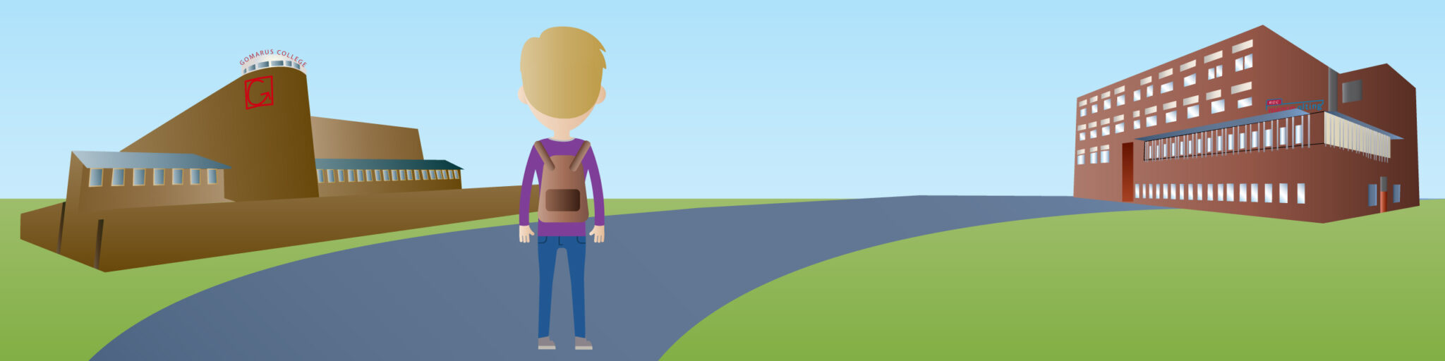 Still uit 2d vector animatie voor het Gomarus college Groningen. Door Verhulst Visuals